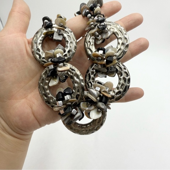 Vintage Cg Signed Gemstone Silver Tone Chain Chunky Statement Necklace - Picture 4 of 8